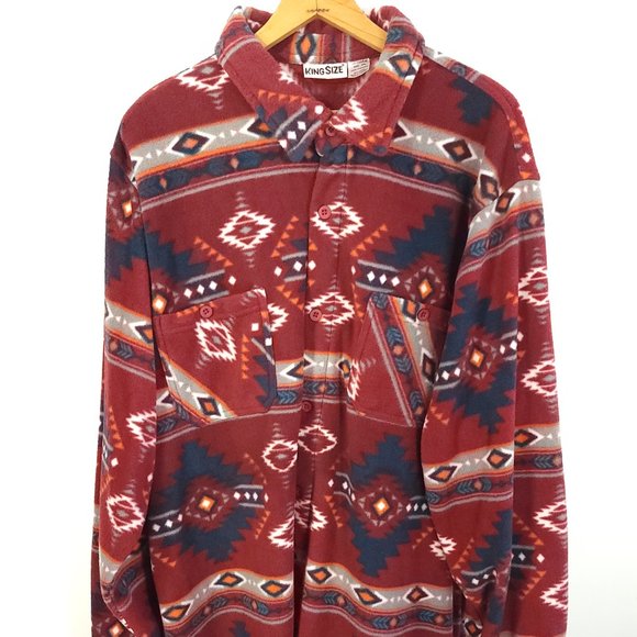 KingSize Shirt Jacket Men's 3XL Multicolor Fleece Aztec Southwestern Print